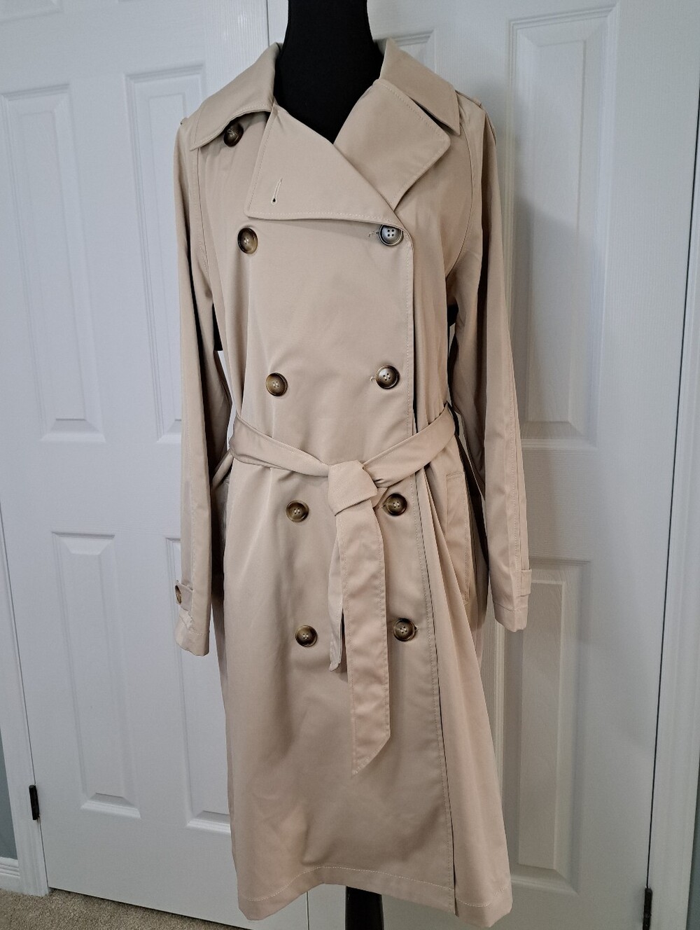 Ardene Trench Coat Beige Double Breasted Size Medium Neutral Classic Tan NWOT